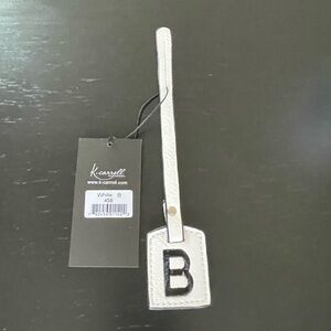 NWT “K•Carroll” Bag Tag,  Monogram Letter "B" White Bag Tag with "Black" Letter